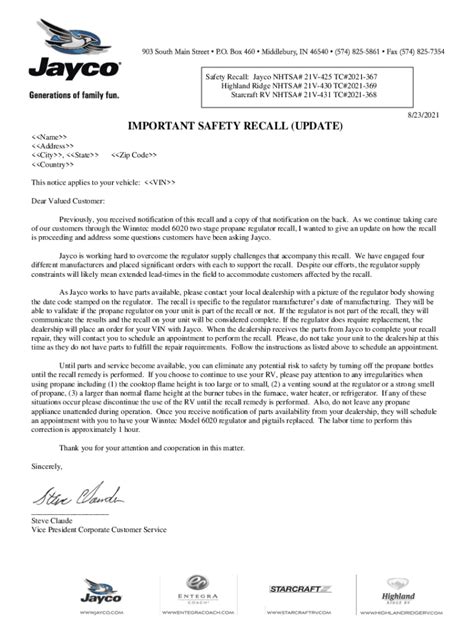 IMPORTANT SAFETY RECALL (UPDATE) .